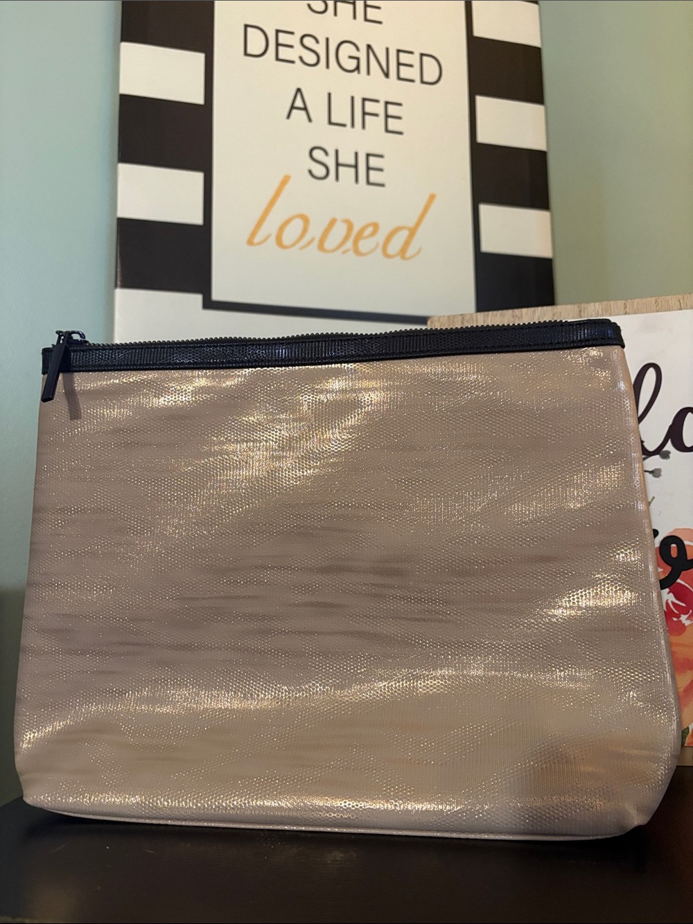 Lancôme Metallic Taupe Zip-Top Cosmetic Pouch - Women Bags
